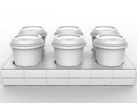 Six Coffee Cups with Kraft Paper Holder 3D Model