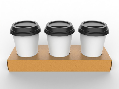 Three Coffee Cups with Kraft Paper Holder Model 3D