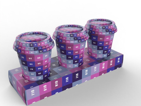 Three Coffee Cups with Kraft Paper Holder Model 3D