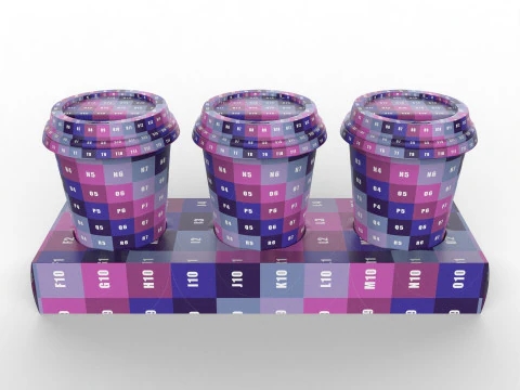 Three Coffee Cups with Kraft Paper Holder 3D Model