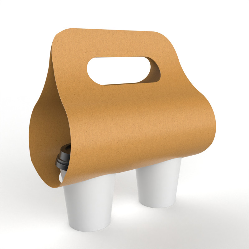Two Coffee Cups with Kraft Paper Holder 3D Model .c4d .max .obj .3ds .fbx .stl .blend 