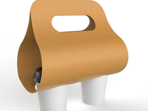 Two Coffee Cups with Kraft Paper Holder 3D Model