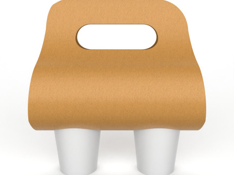 Two Coffee Cups with Kraft Paper Holder 3D Model