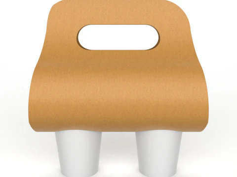 Two Coffee Cups with Kraft Paper Holder 3D Model