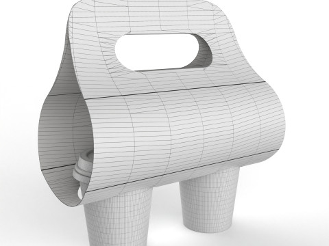 Two Coffee Cups with Kraft Paper Holder 3D Model