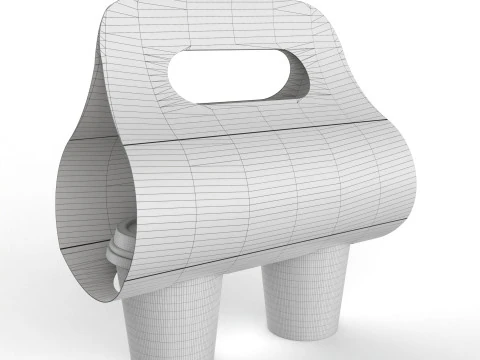 Two Coffee Cups with Kraft Paper Holder 3D Model
