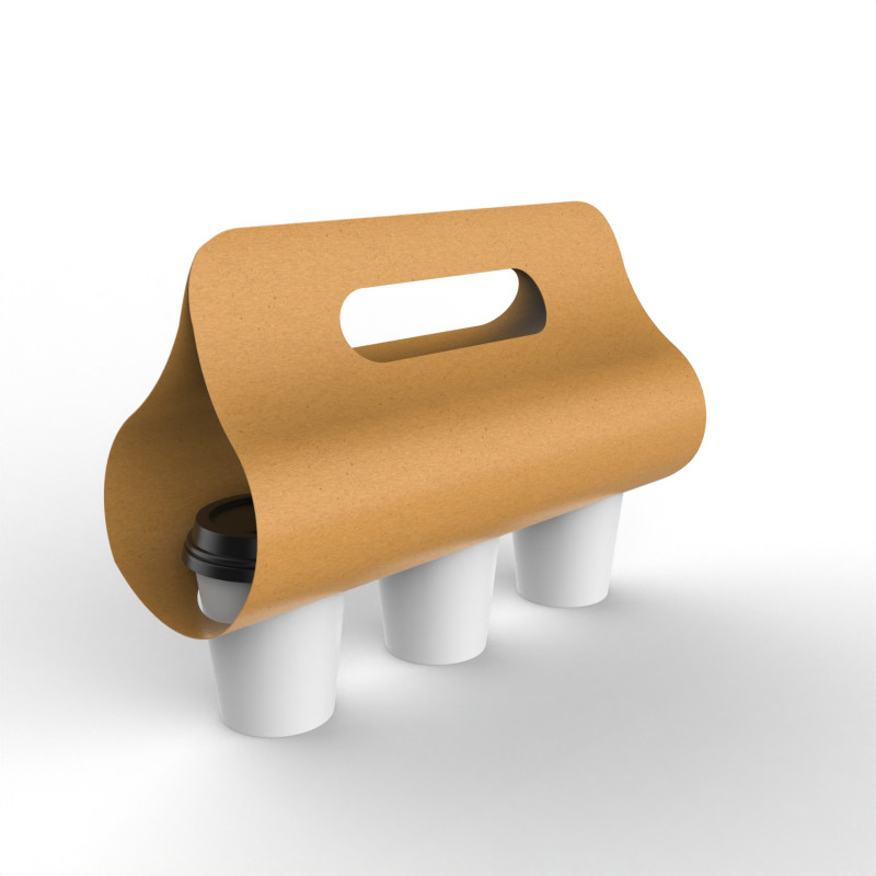 Three Coffee Cups with Kraft Paper Holder Model 3D .c4d .max .obj .3ds .fbx .stl .blend 