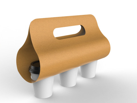 Three Coffee Cups with Kraft Paper Holder 3D Model