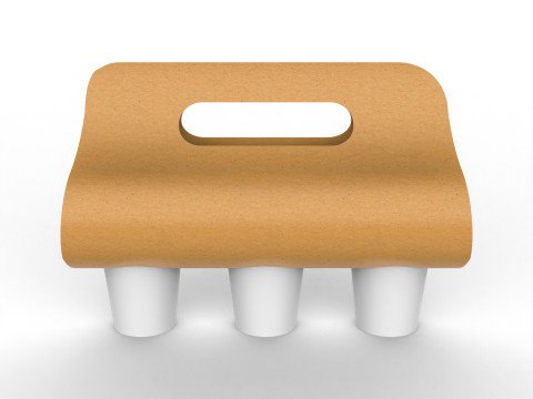 Three Coffee Cups with Kraft Paper Holder Model 3D