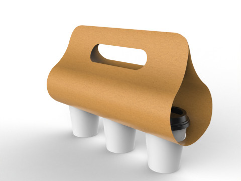 Three Coffee Cups with Kraft Paper Holder Model 3D