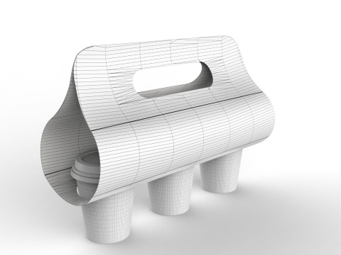 Three Coffee Cups with Kraft Paper Holder Model 3D