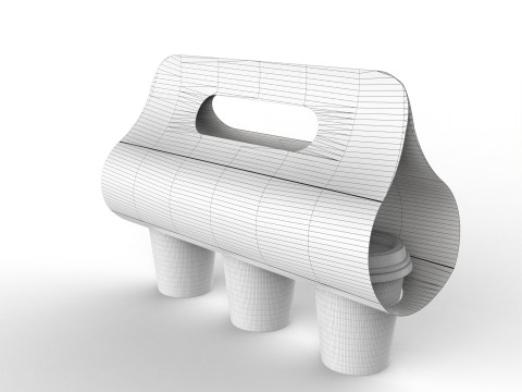 Three Coffee Cups with Kraft Paper Holder Model 3D