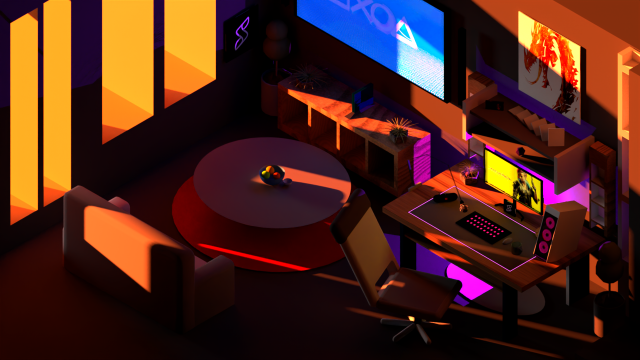 low poly gaming room 3D Model .c4d .max .obj .3ds .fbx .stl .blend 