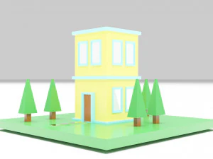 Two-Story House Building Cartoon 3D Model