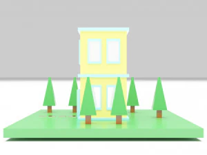 Two-Story House Building Cartoon 3D Model
