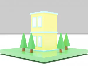 Two-Story House Building Cartoon 3D Model