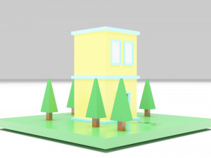 Two-Story House Building Cartoon Modello 3D