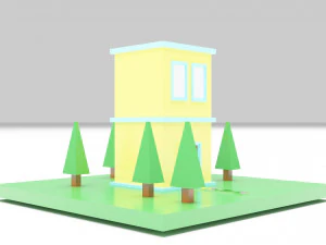 Two-Story House Building Cartoon 3D Model