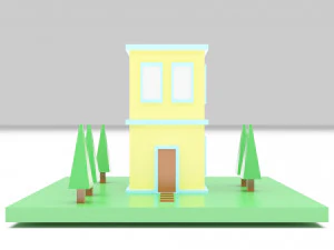 Two-Story House Building Cartoon 3D Model