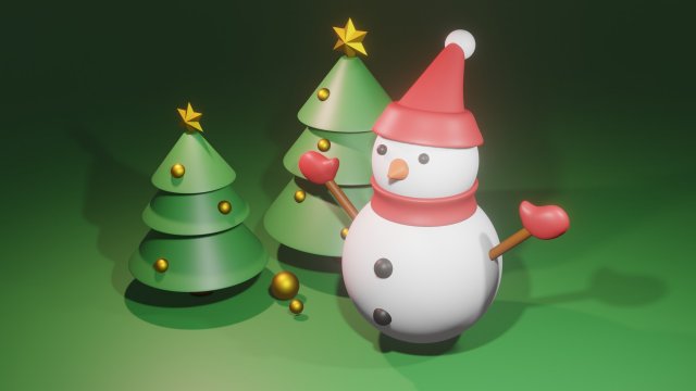 Christmas Tree and Snowman 3D Модель .c4d .max .obj .3ds .fbx .stl .blend 