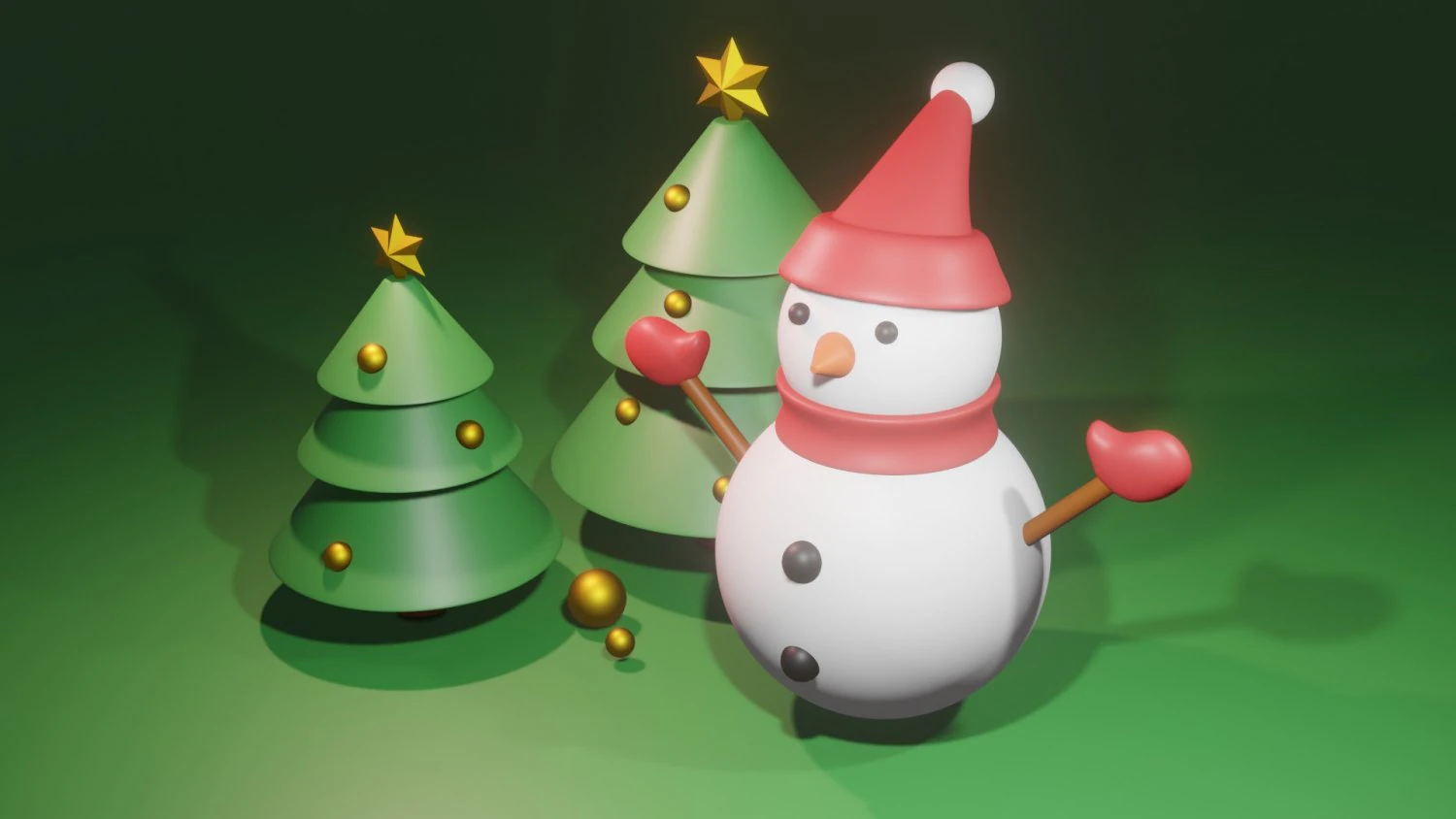 Christmas Tree and Snowman 3D Model .c4d .max .obj .3ds .fbx .stl .blend 