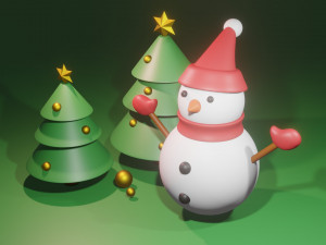 Christmas Tree and Snowman 3D Model