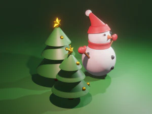 Christmas Tree and Snowman 3D Model