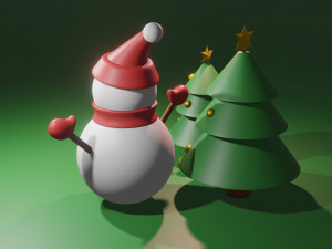 Christmas Tree and Snowman 3D Модель