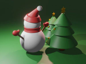 Christmas Tree and Snowman 3D Model