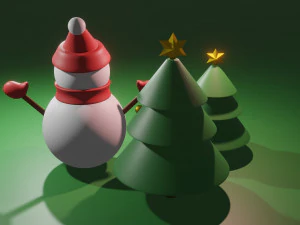 Christmas Tree and Snowman 3D Model