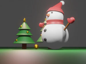 Christmas Tree and Snowman 3D Model