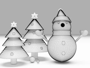 Christmas Tree and Snowman 3D Model