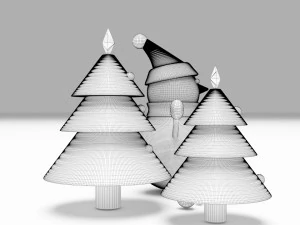 Christmas Tree and Snowman 3D Model