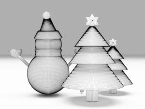 Christmas Tree and Snowman 3D Model