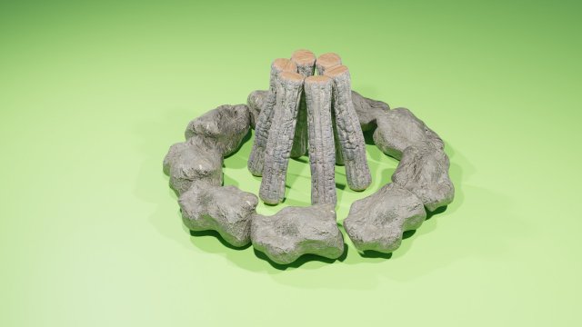 Campfire stones and wood Model 3D .c4d .max .obj .3ds .fbx .stl .blend 