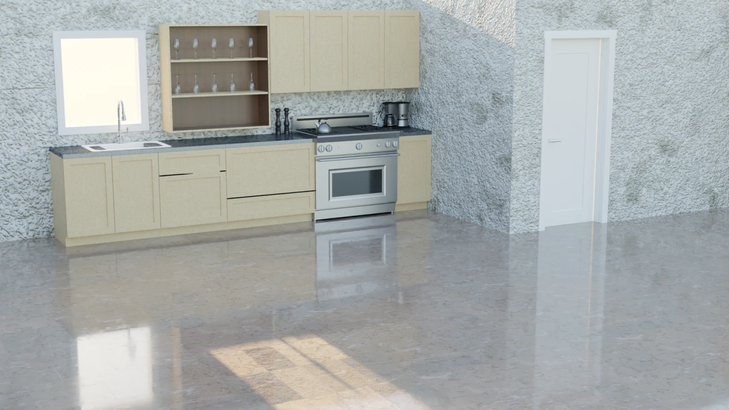 Minimalist Handlesless Kitchen Cabinet 3D Model .c4d .max .obj .3ds .fbx .stl .blend 