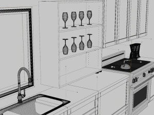 Minimalist Handlesless Kitchen Cabinet 3D Model