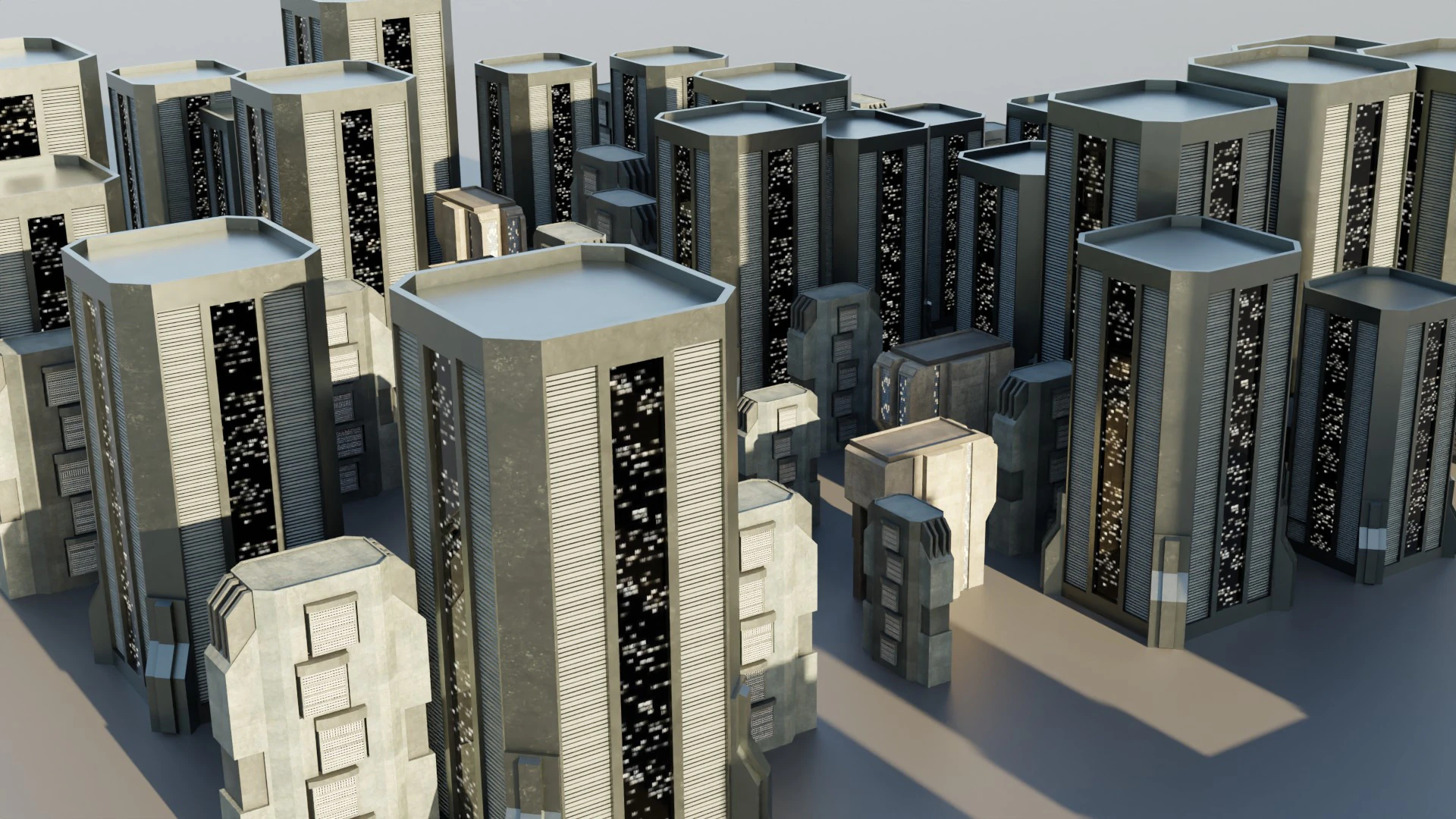 Sci-fi City Buildings 02 3D Model .c4d .max .obj .3ds .fbx .stl .blend 