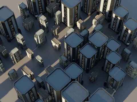 Sci-fi City Buildings 02 3D Model