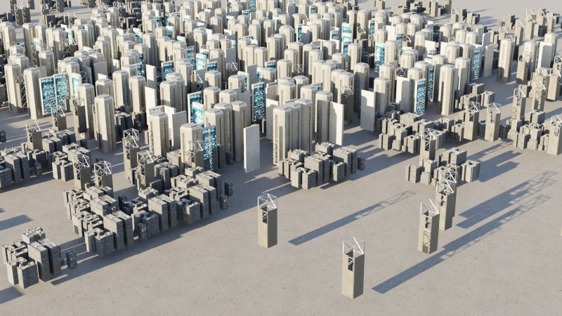 Sci-fi City Buildings 03 3D Model .c4d .max .obj .3ds .fbx .stl .blend 