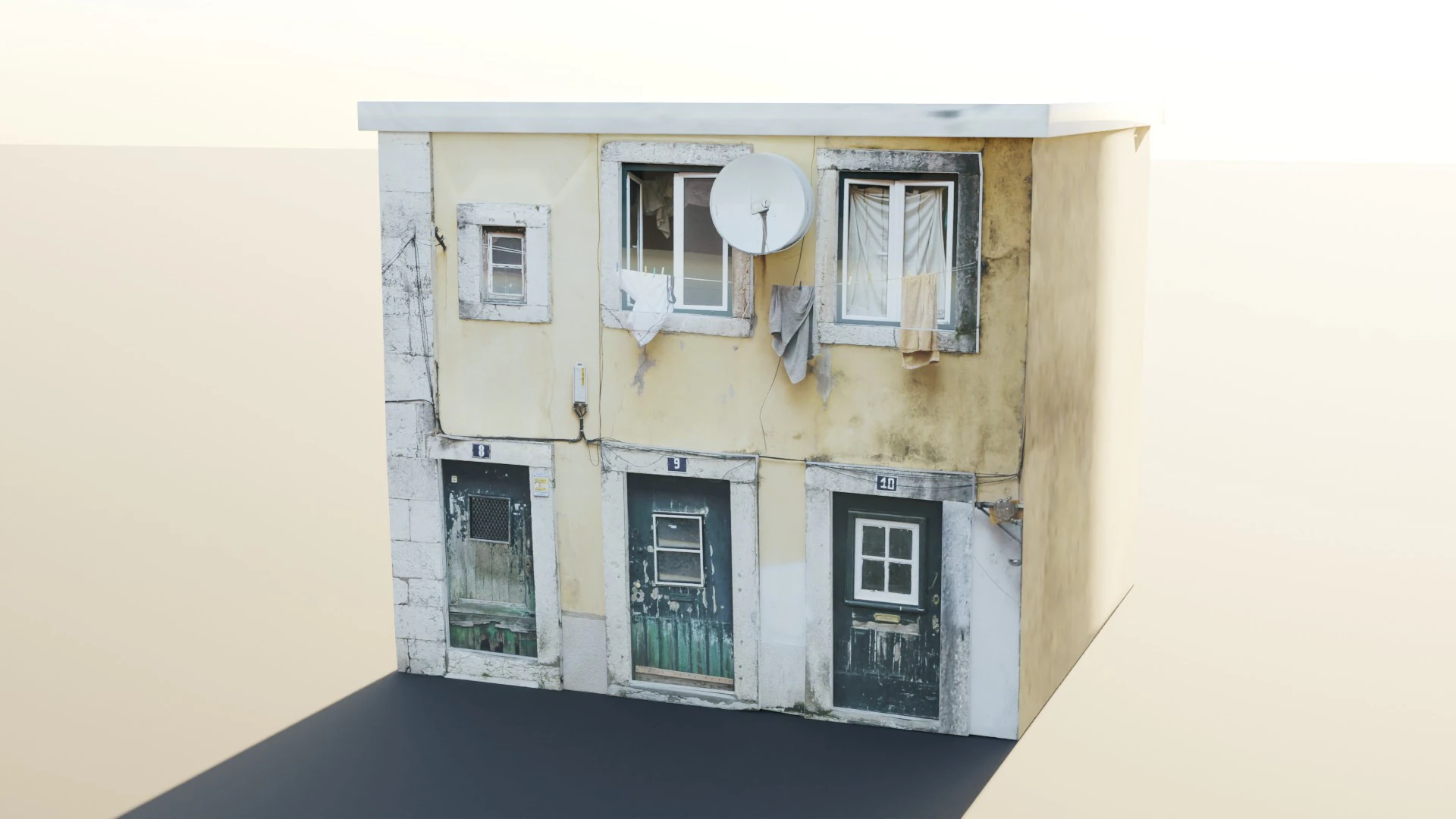 Brown Concrete Building 3D Model .c4d .max .obj .3ds .fbx .stl .blend