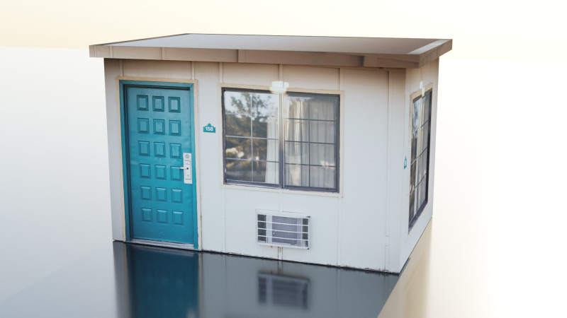 Teal Wooden Door Beside Window Modèle 3D .c4d .max .obj .3ds .fbx .stl .blend 