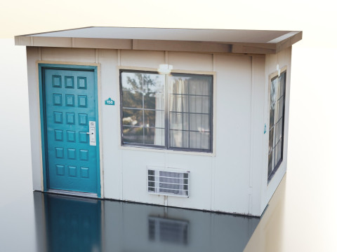 Teal Wooden Door Beside Window Modèle 3D