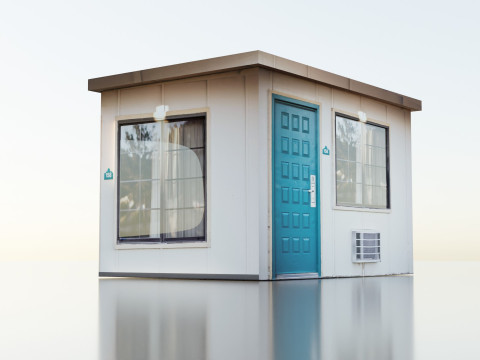 Teal Wooden Door Beside Window Modèle 3D