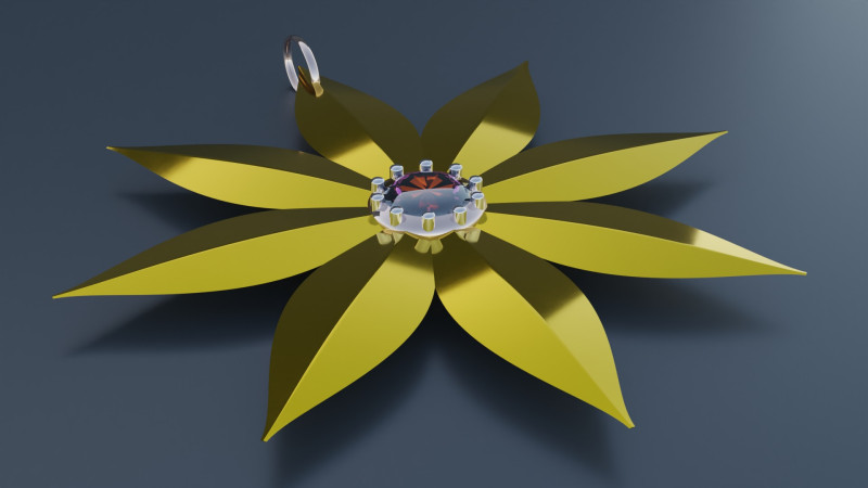 Gold Flower Pendant 3D Model .c4d .max .obj .3ds .fbx .stl .blend