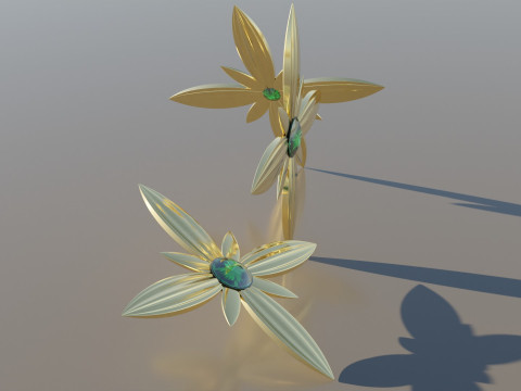 Gold Brooches Ornament 3D Модель
