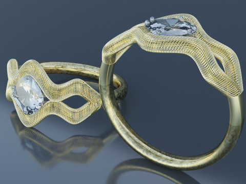 Wireframe Model Gold Ring 3D Model