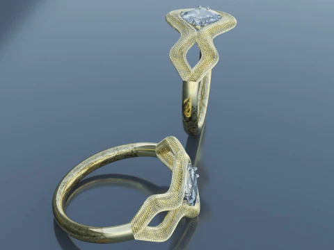 Wireframe Model Gold Ring 3D Model
