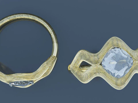 Wireframe Model Gold Ring 3D Model