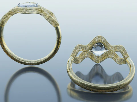 Wireframe Model Gold Ring 3D Model